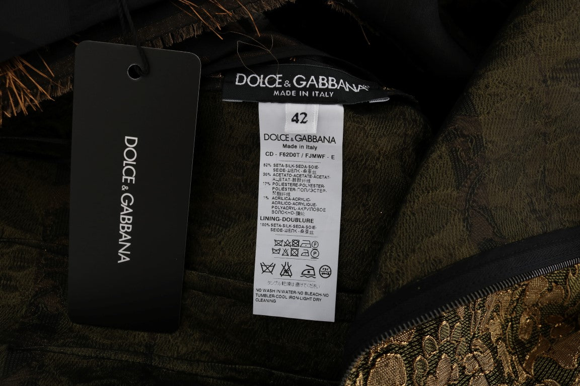 Dolce & Gabbana Black silk dress with brown fringes in A-line